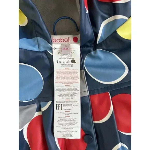 Boboli Linen Raincoat Girls Blue Polka Dot Rain Jacket Size 6 - Picture 4 of 9